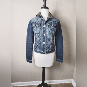 True Religion Sherpa Distressed Denim Jean Jacket Size M